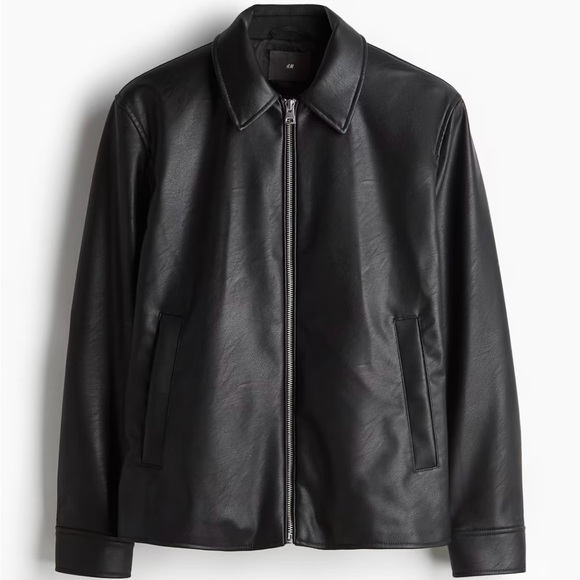 HM Men's Black PU Leather Jacket - Picture 1 of 3